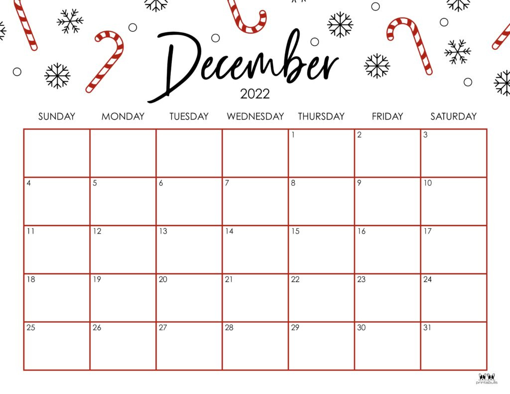 December 2022 Calendars - 50 Free Printables | Printabulls pertaining to Printable December Christmas Calendar
