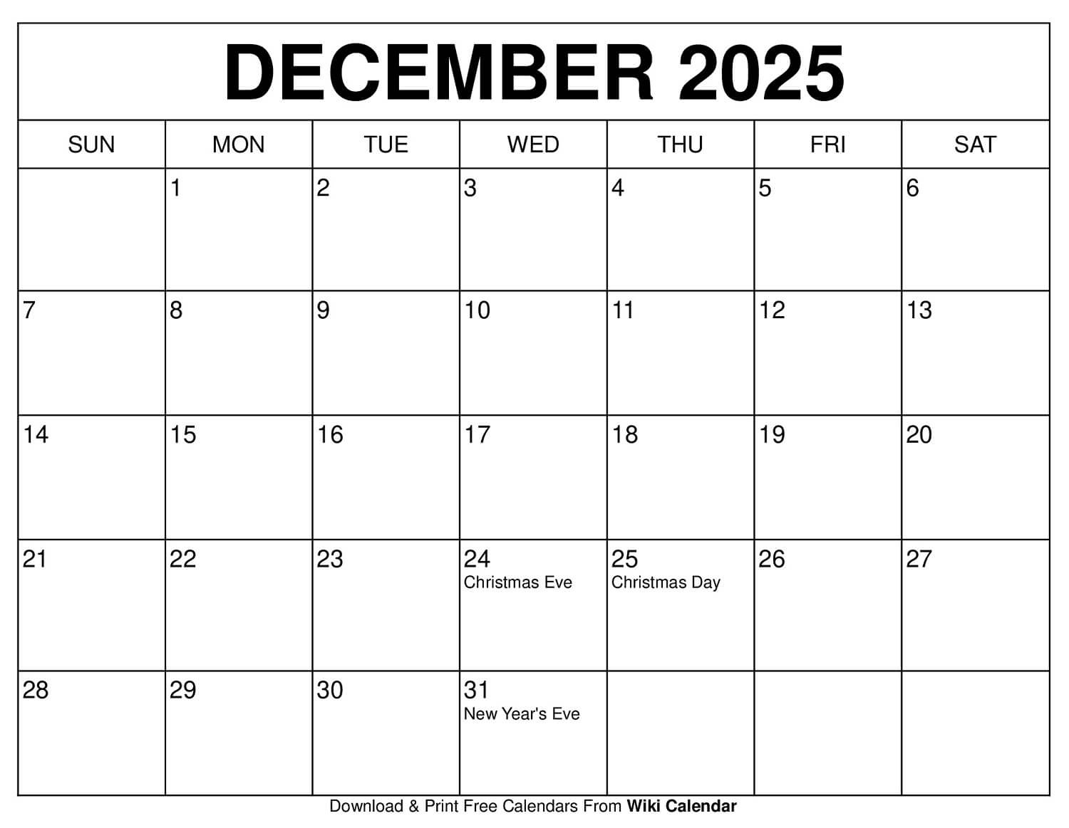 December 2025 Calendar - Printable Templates & More in December Calendar Printable