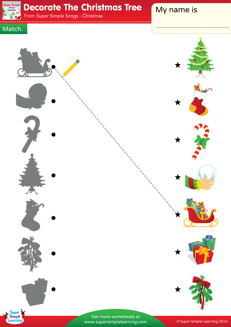 Decorate The Christmas Tree Worksheet - Match - Super Simple throughout Christmas Tree Worksheets