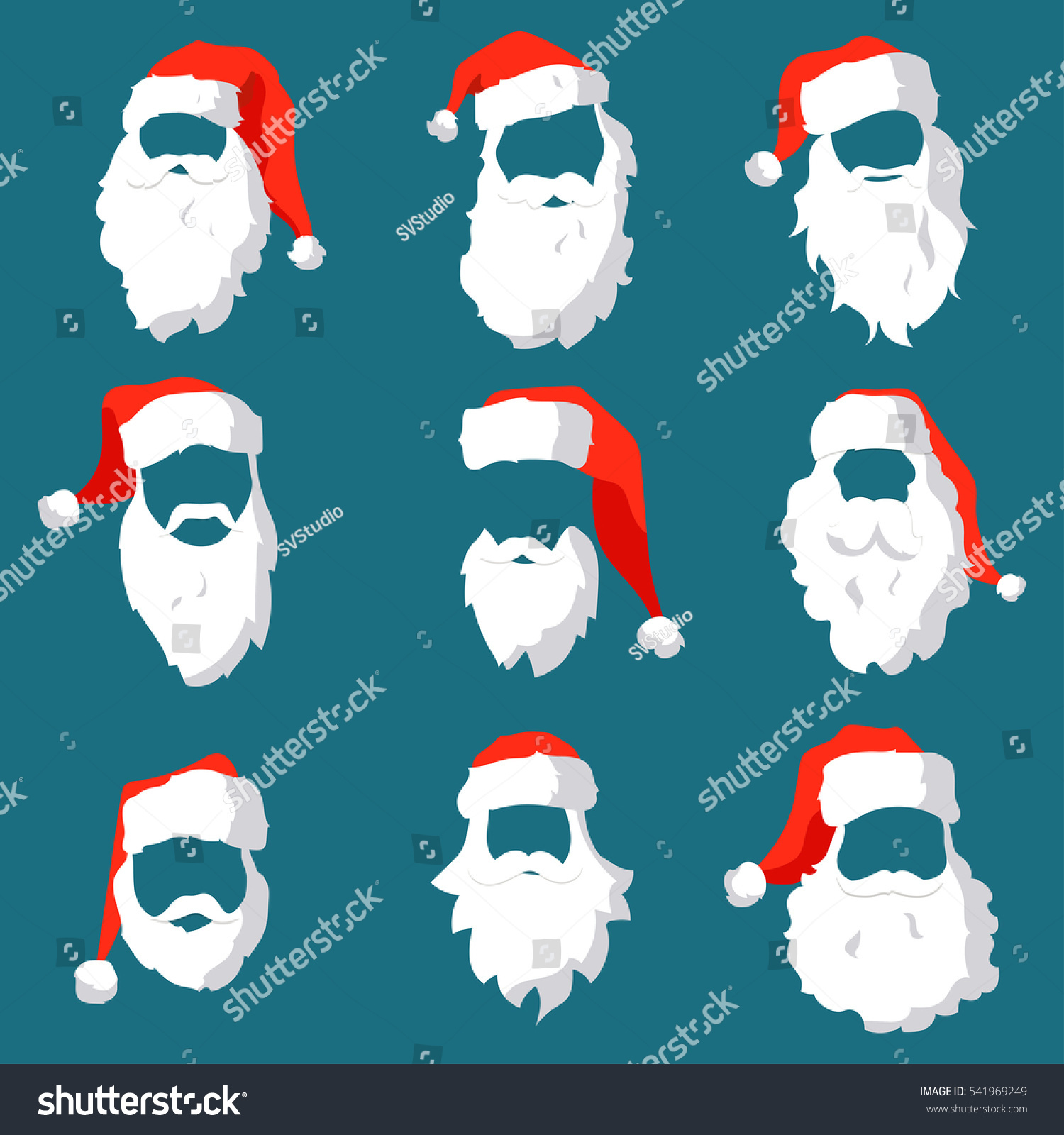 Different Santa Hats Moustache Beards Template Stock Vector inside Printable Santa Hat and Beard