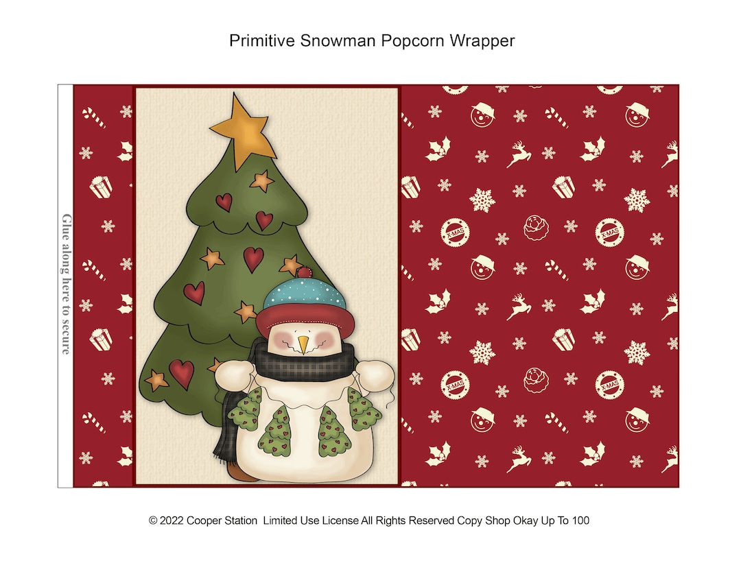 Digital Printable Primitive Style Snowman Popcorn Wrapper - Santa regarding Printable Snowman Popcorn Wrapper