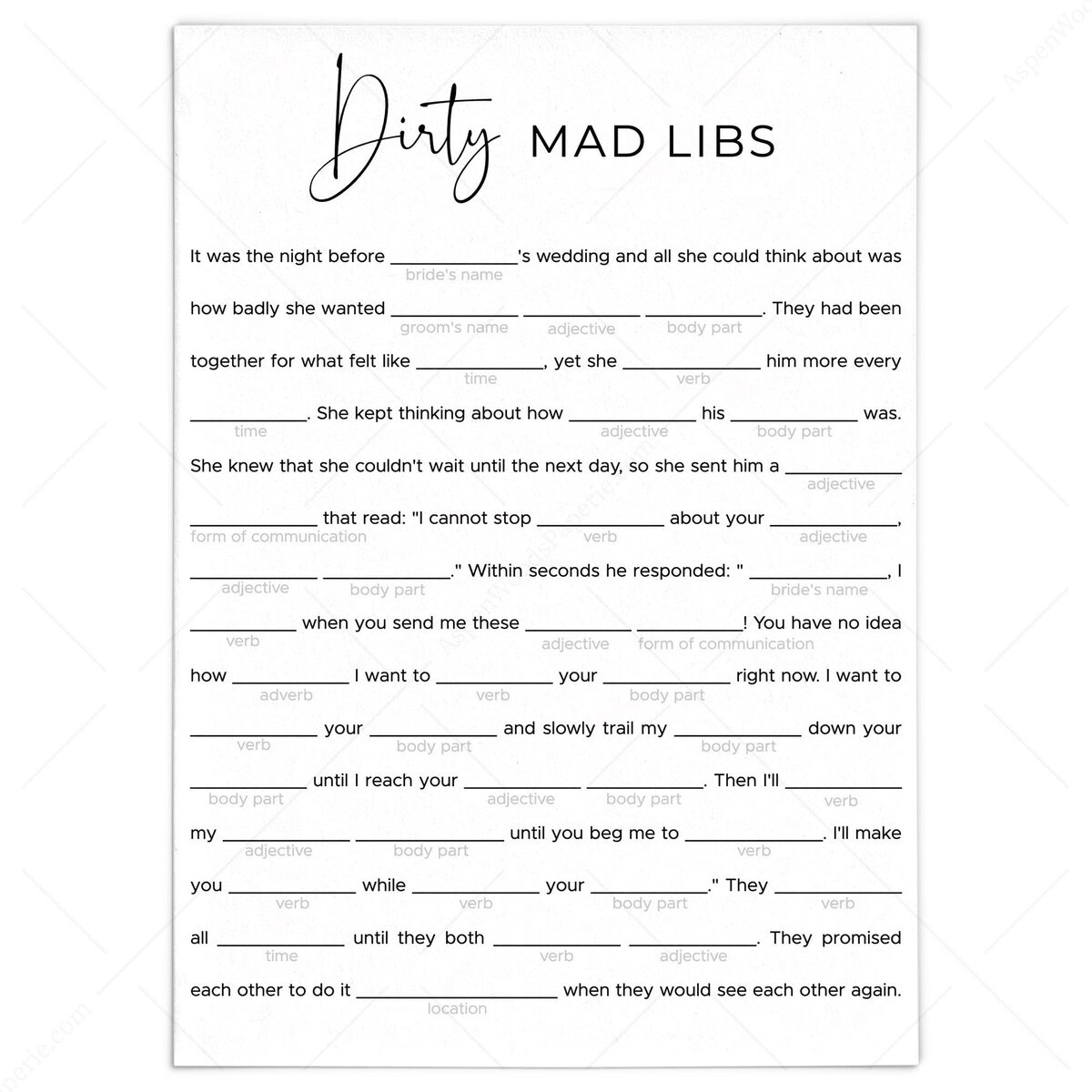 Dirty Mad Libs | Bachelorette Party Game | Printable regarding Free Printable Mad Libs For Adults
