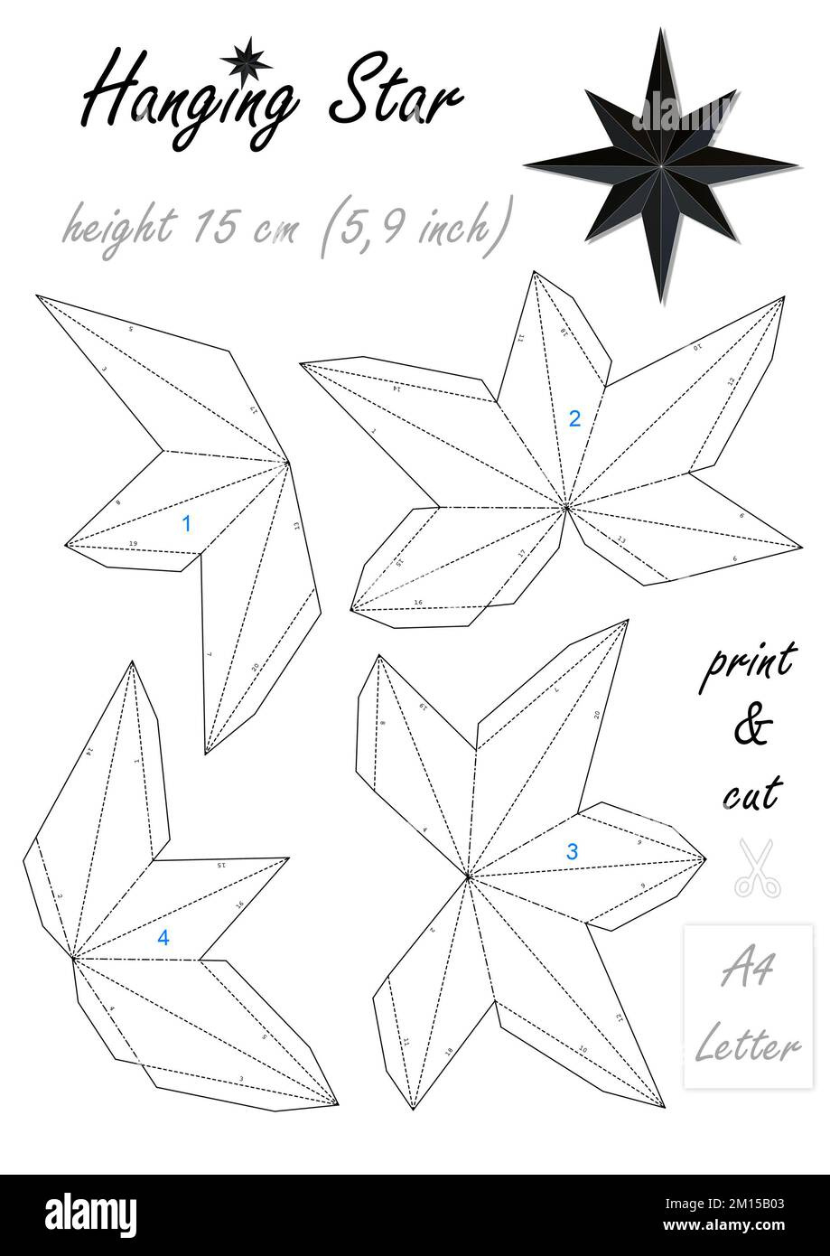 Diy 3D Paper Eight-Pointed Hanging Star. Print Cut And Glue inside 3d Christmas Star Template Printable