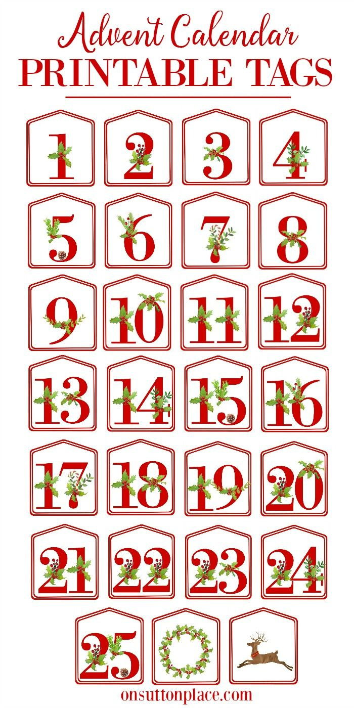 Diy Christmas Advent Calendar Red Printable Numbers 1 25, Digital for Christmas Numbers 1-25 Printable