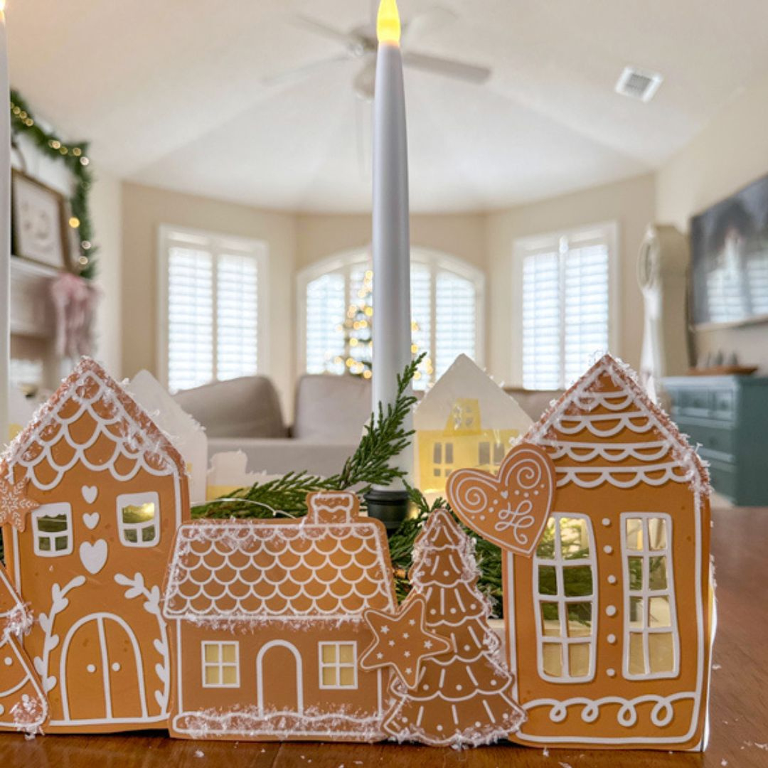 Diy Printable Gingerbread Village Centerpiece With Candles in Gingerbread Houses Village Printable