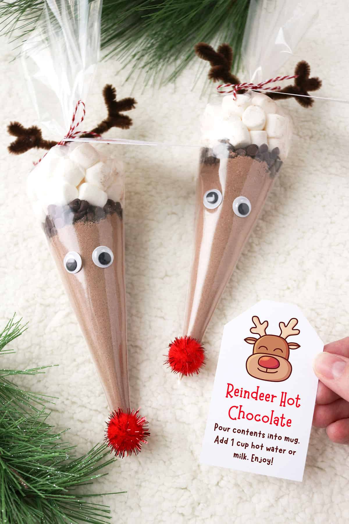 Diy Reindeer Hot Chocolate Cones & Free Printable Tags - Aubree inside Reindeer Cone Printable