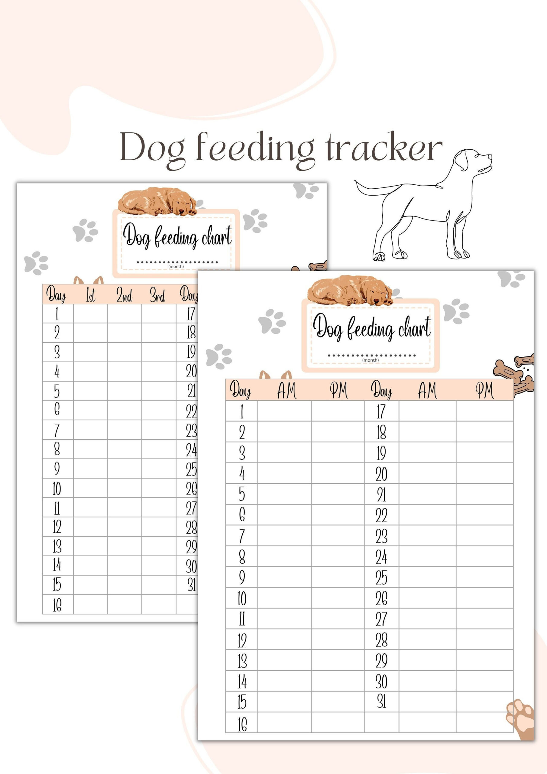 Dog Feeding Tracker | Printable Feeding Chart (Monthly) - Etsy inside Free Printable Dog Feeding Chart