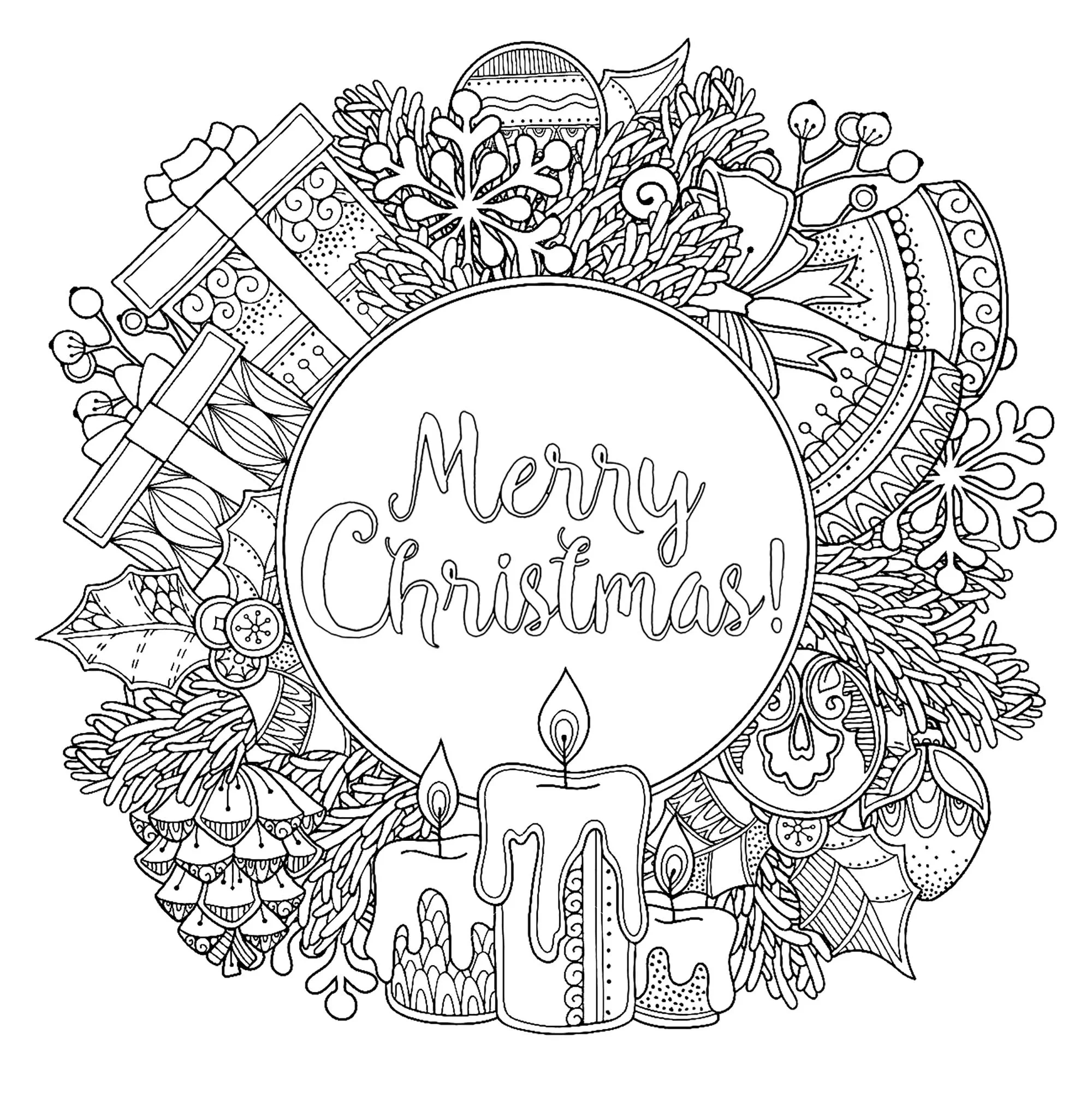 Doodl Christmas Wreath - Christmas Coloring Pages For Adults in Christmas Wreath Coloring Printable