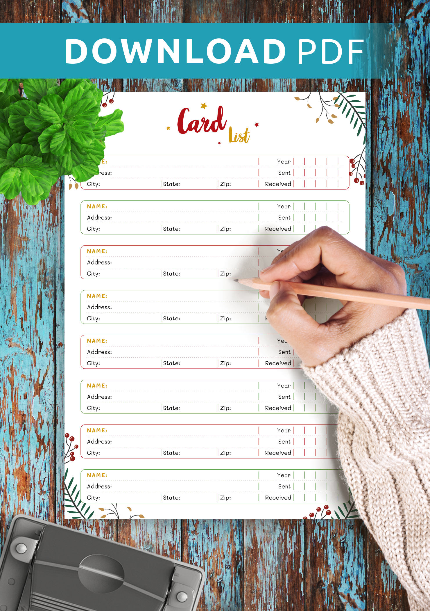 Download Printable Christmas Style - Card List Pdf in Printable Christmas Card Address List