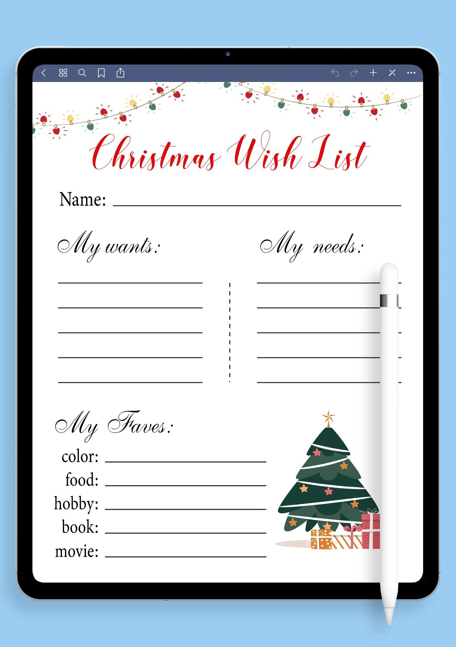 Download Printable White Christmas Wish List Template Pdf inside Printable Teacher Christmas Wish List