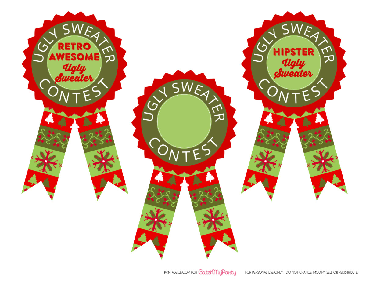Download These Festive Free Ugly Sweater Party Printables | Catch throughout Ugly Christmas Sweater Awards Printable