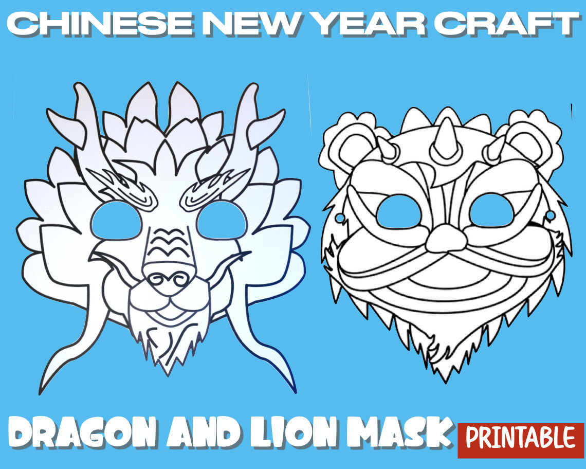 Dragon And Lion Mask Craft: Chinese New Year Coloring Page inside Chinese New Year Animal Printable Masks