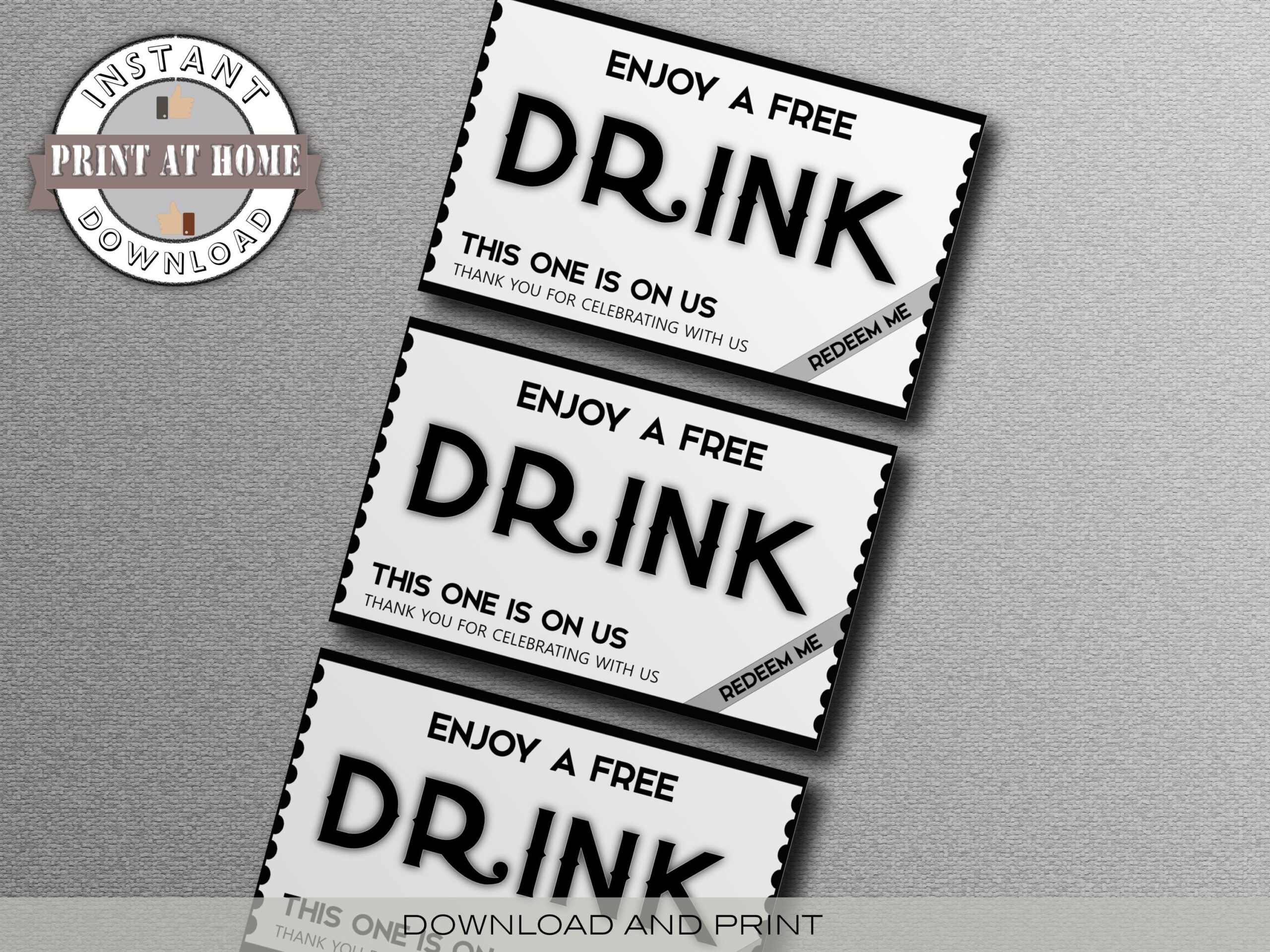 Druckbares Freigetränketicket, Veranstaltungsgutschein (Pdf, Png throughout Free Printable Drink Voucher Template