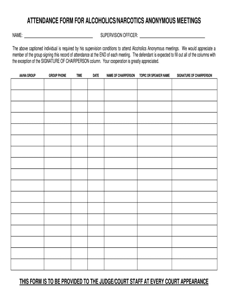 Dwidrug Court Aanaself Help Form - Fill Online, Printable for Free Printable Aa Sign in Sheets