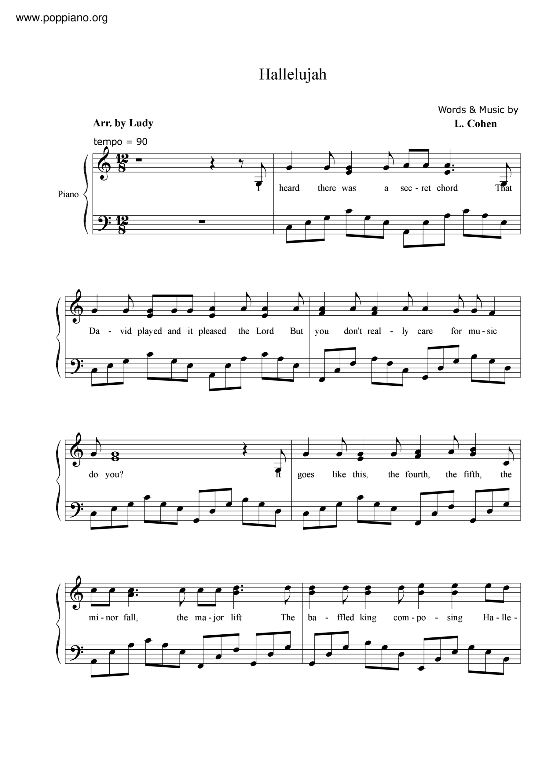 ☆ Hallelujah | Sheet Music | Piano Score Free Pdf Download in Free Printable Christmas Hallelujah Sheet Music