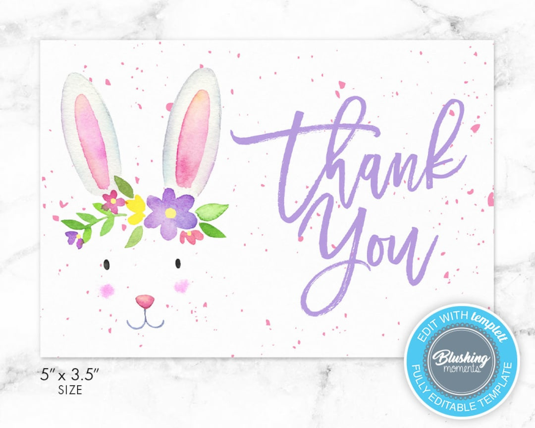 Easter Thank You Card, Printable Thank You Card, Easter Bunny with regard to Easter Thank You Cards Printable