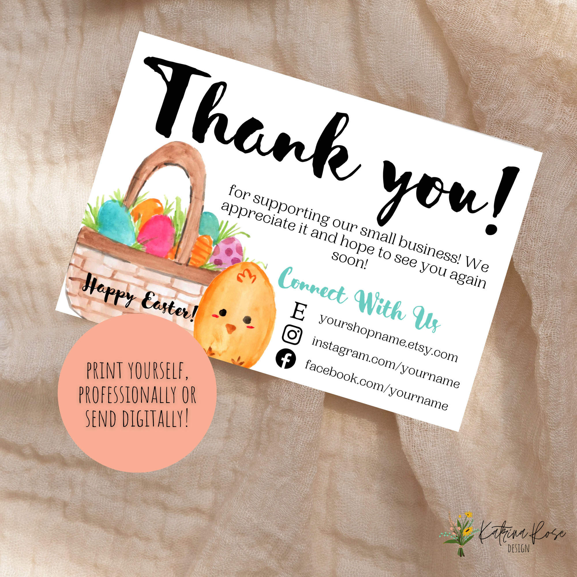 Easter Thank You Card, Thank You For Your Order, Etsy Thank You intended for Free Printable Easter Thank You Cards