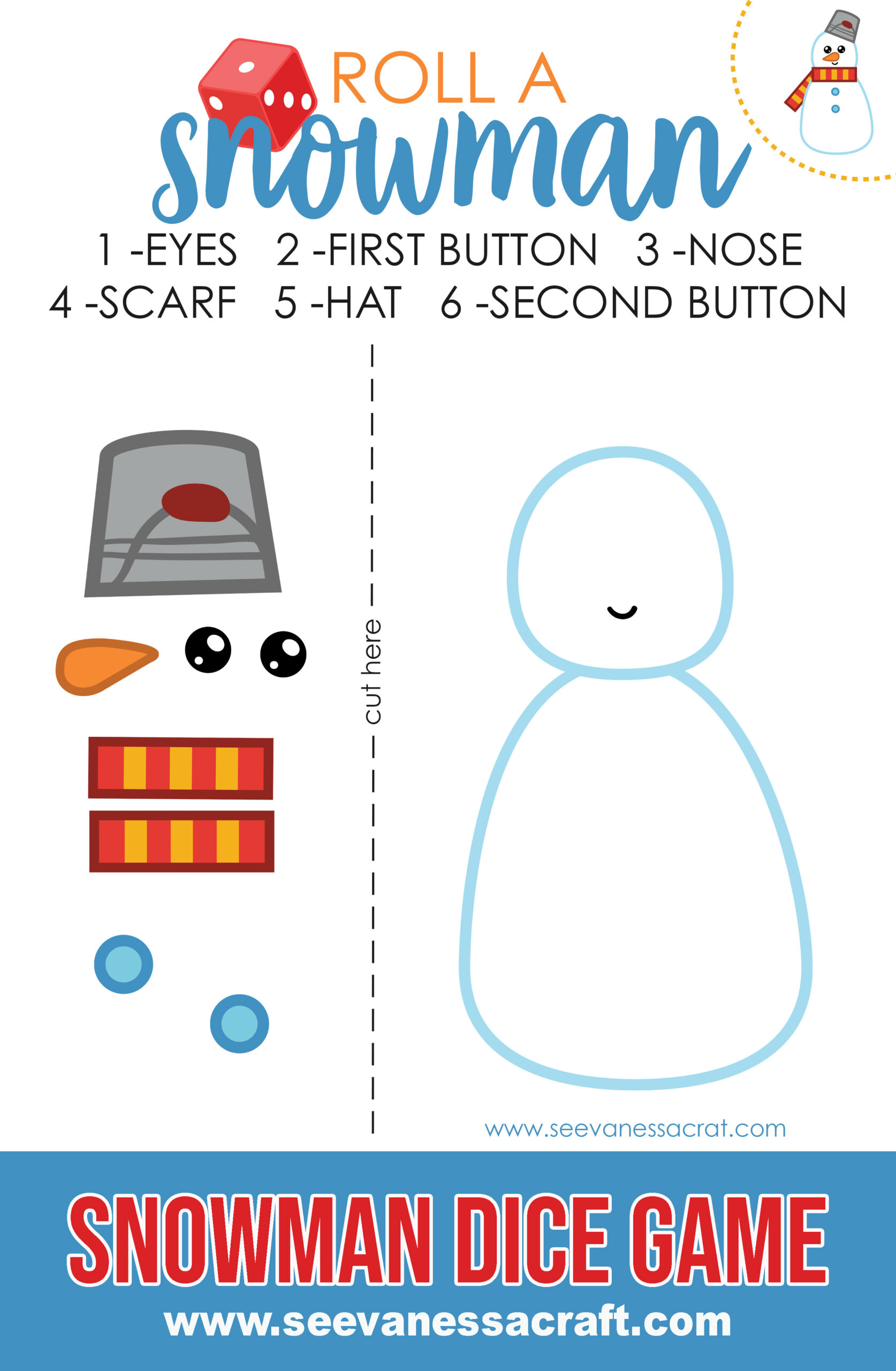 Easy Free Printable Snowman Dice Game For Kids intended for Snowman Dice Game Printable