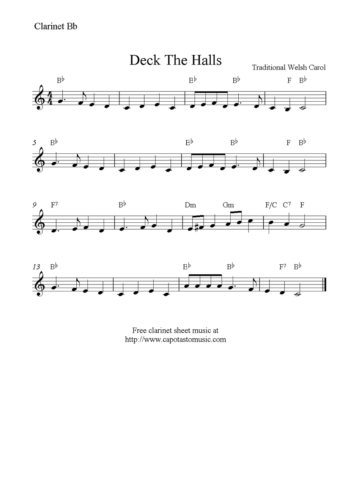 Easy Sheet Music For Beginners: Deck The Halls, Free Christmas pertaining to Christmas Sheet Music Clarinet Free Printable