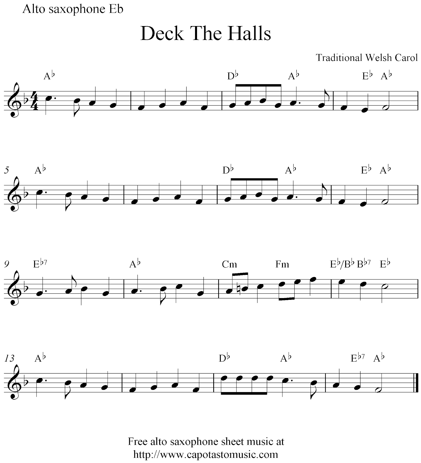 Easy Sheet Music For Beginners: Deck The Halls, Free Christmas throughout Alto Saxophone Christmas Sheet Music Free Printable