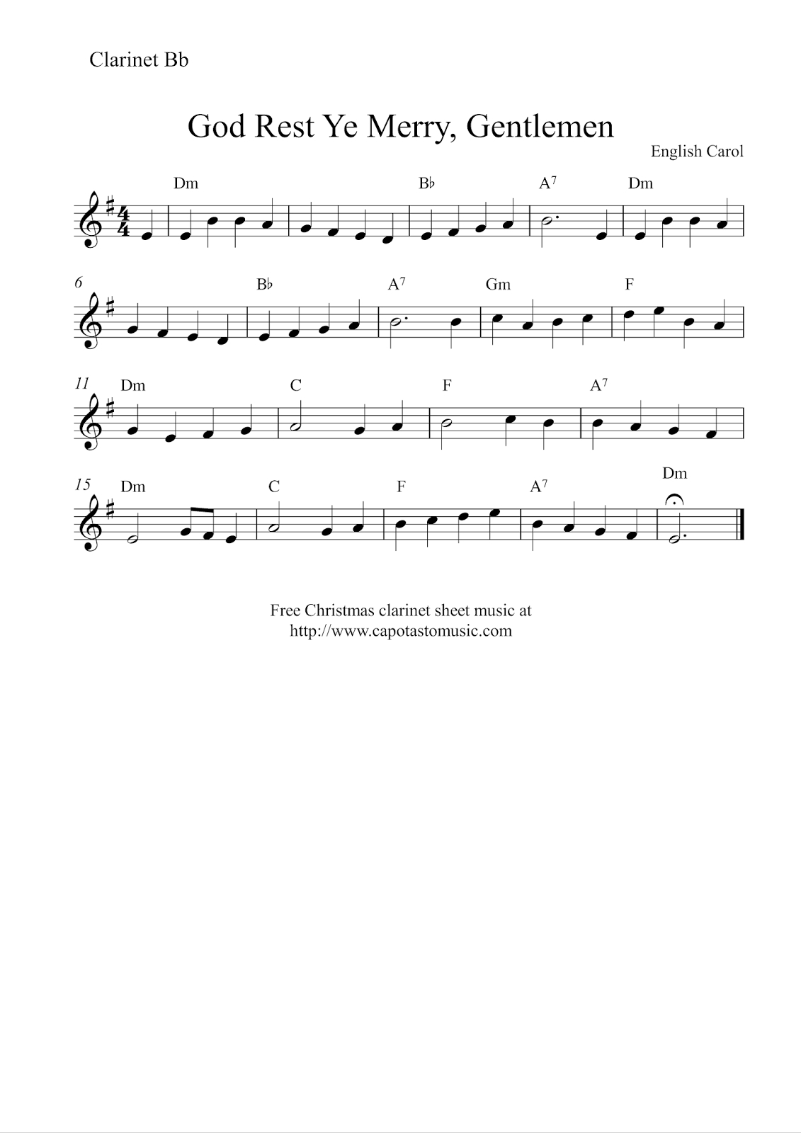 Easy Sheet Music For Beginners: Free Christmas Clarinet Sheet intended for Christmas Sheet Music Clarinet Free Printable