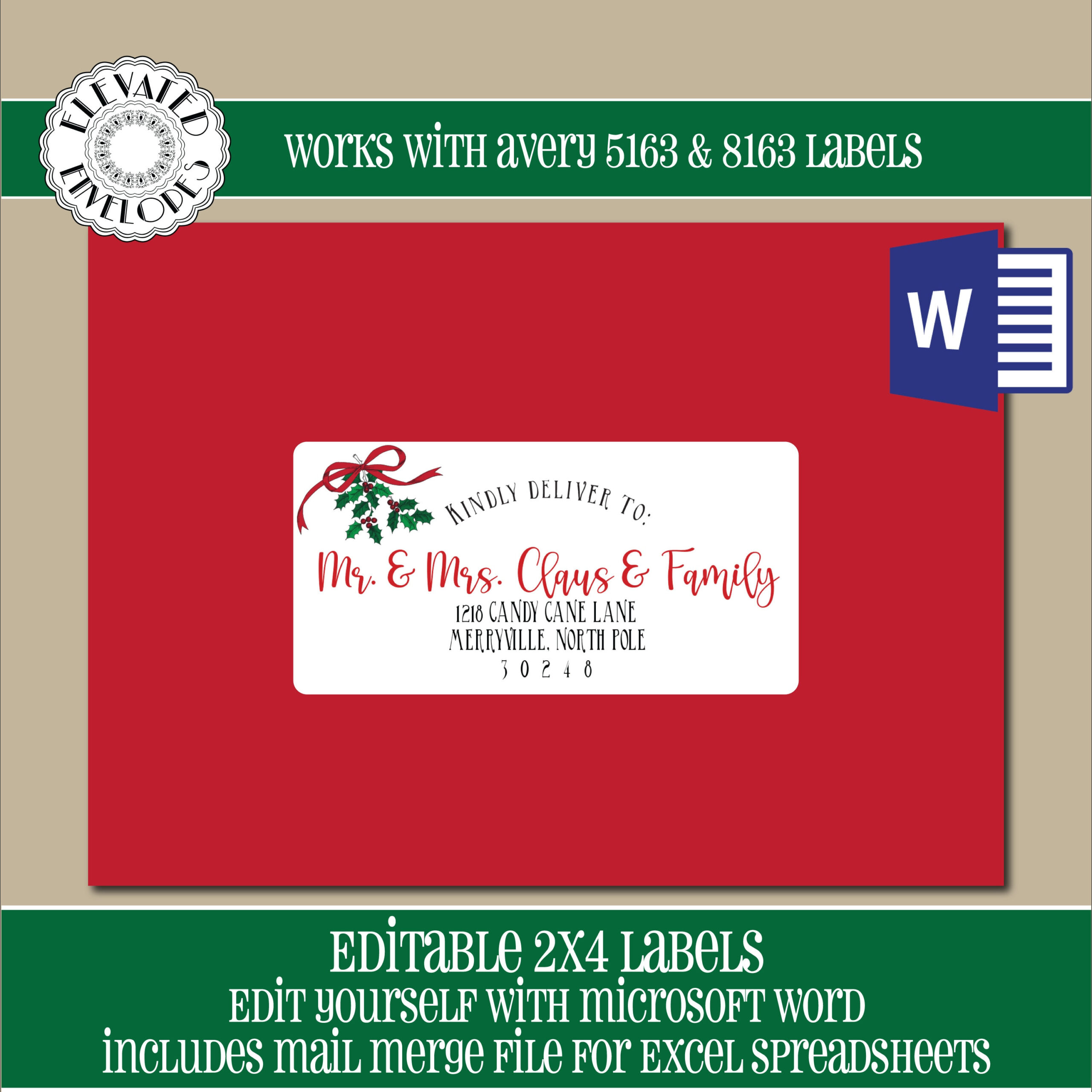 Editable Christmas Address Label Template,2X4 Address Label pertaining to Christmas Card Mailing Labels Printable