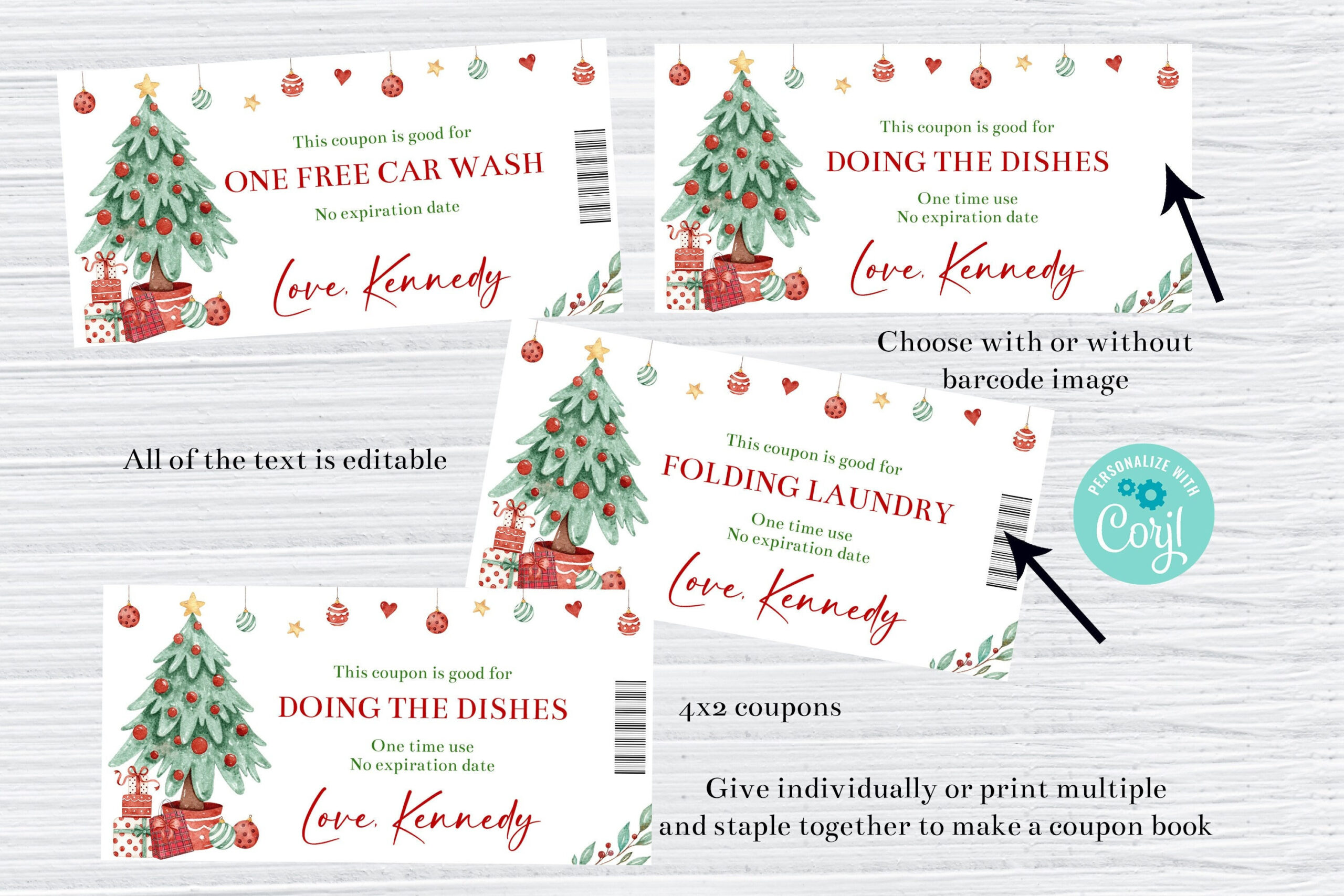 Editable Christmas Coupons Printable Coupon Book Card Templates throughout Diy Christmas Gift Coupon Printable