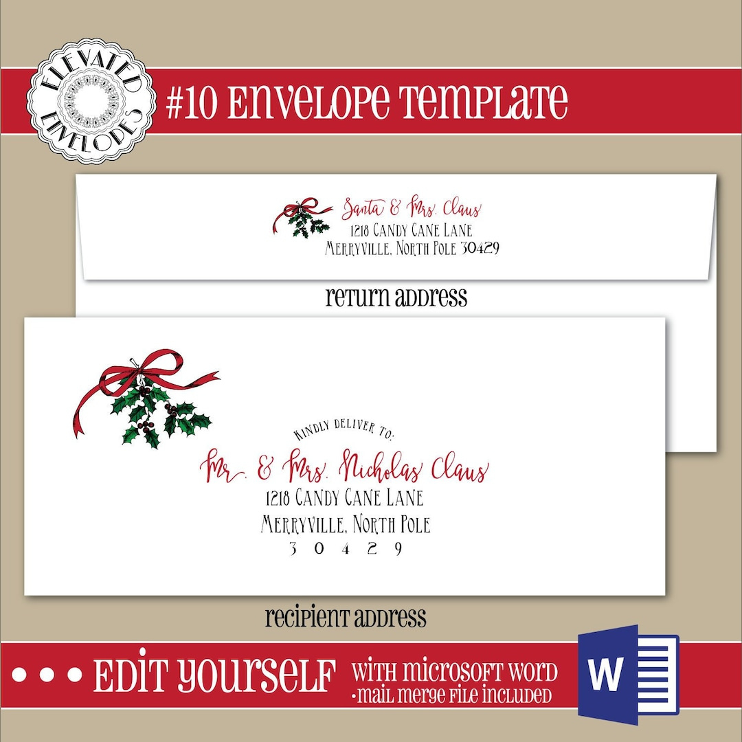Editable Christmas Envelope Template,#10 Envelope,Addressing with Christmas 10 Envelope Template