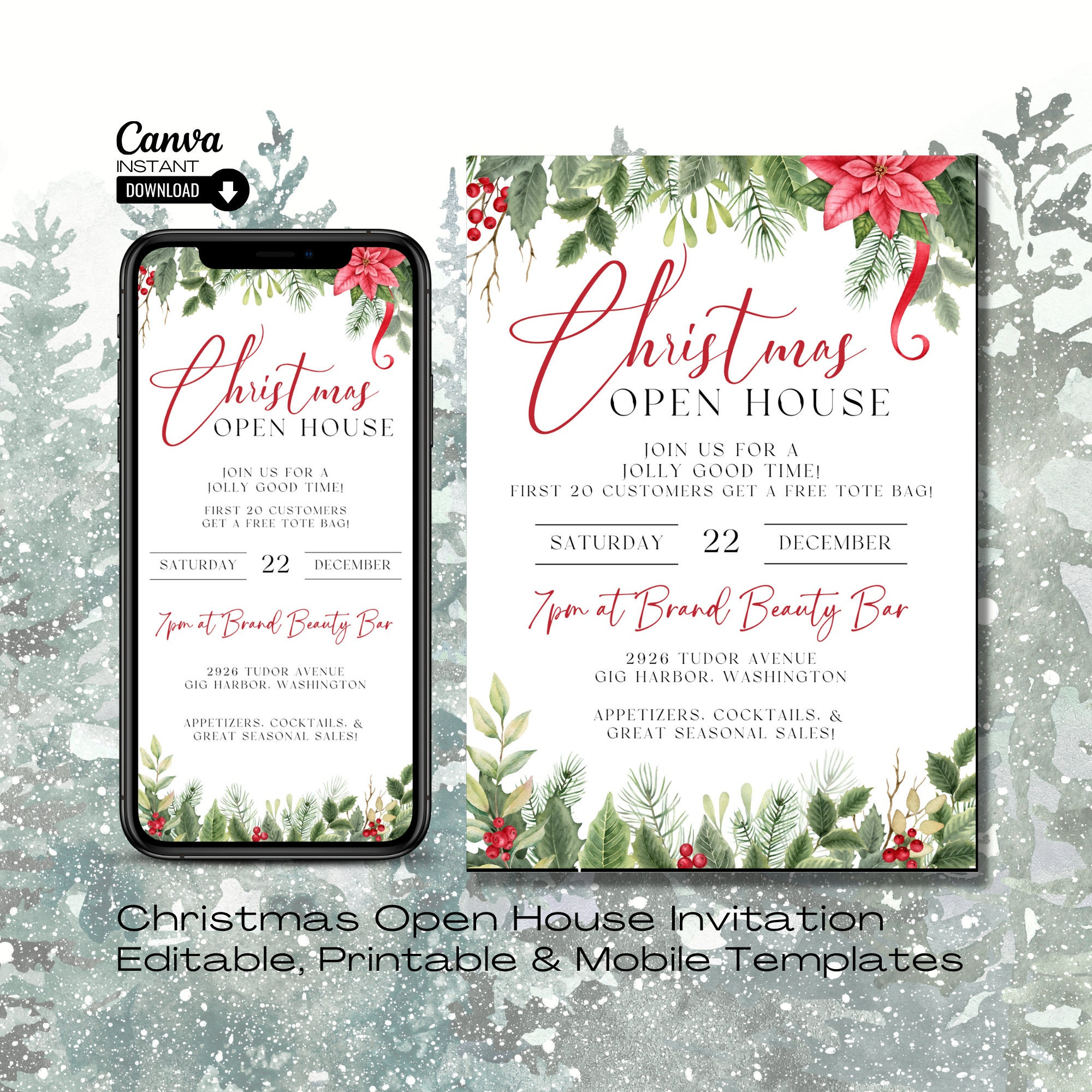 Editable Christmas Open House Invitation: Small Business Event intended for Christmas Open House Invitations Printable