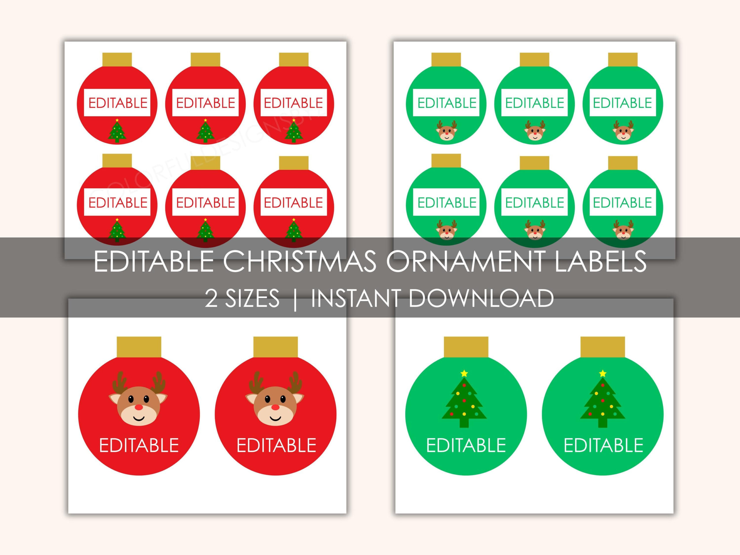 Editable Christmas Ornament Labels | Printable Reindeer + Tree with Ornament Tags Printable