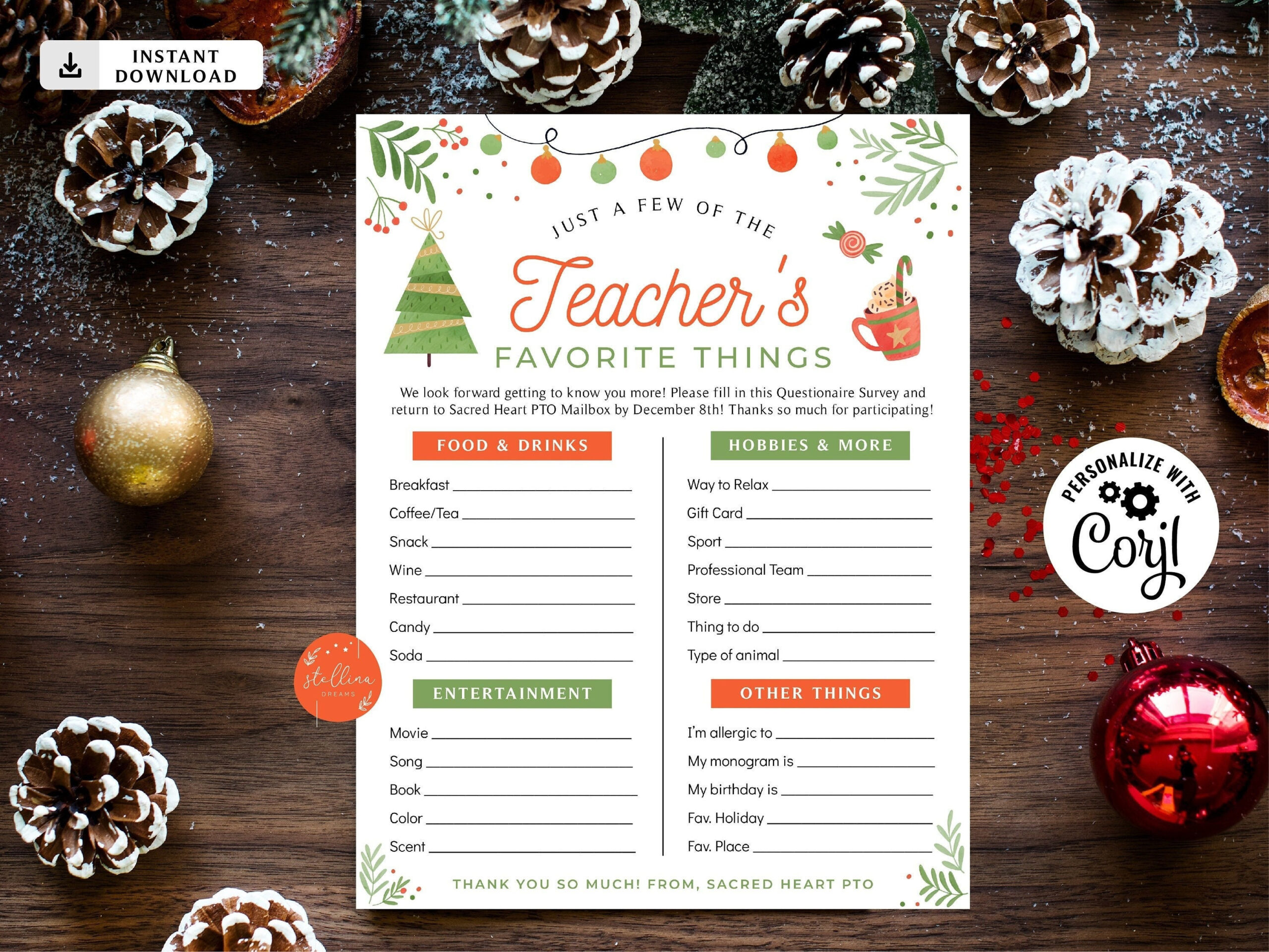 Editable Christmas Teacher Favorites Survey, Teacher Holiday Wish within Printable Teacher Christmas Wish List