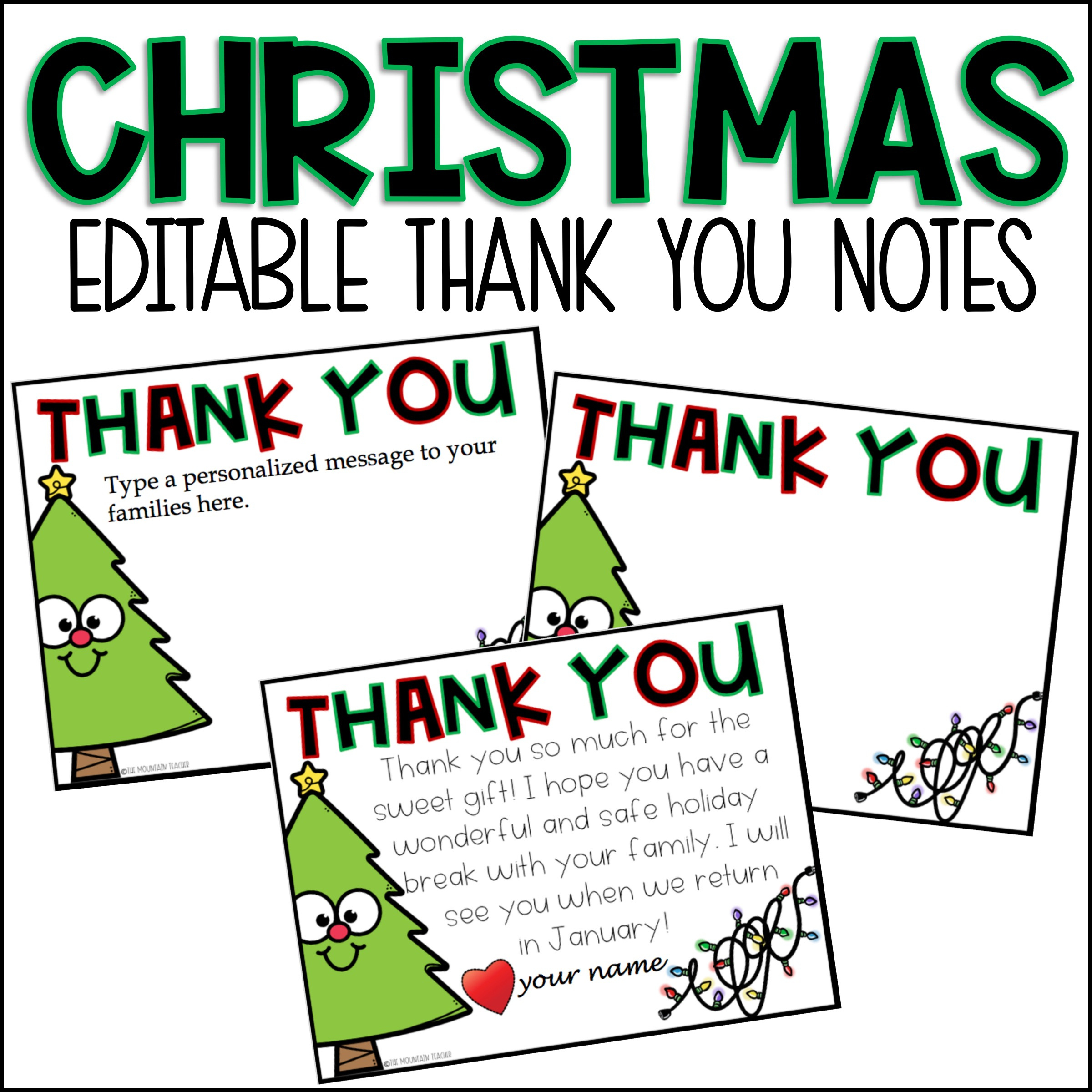Editable Christmas Thank You Card Template | Madeteachers with regard to Free Printable Christmas Thank You Note Cards