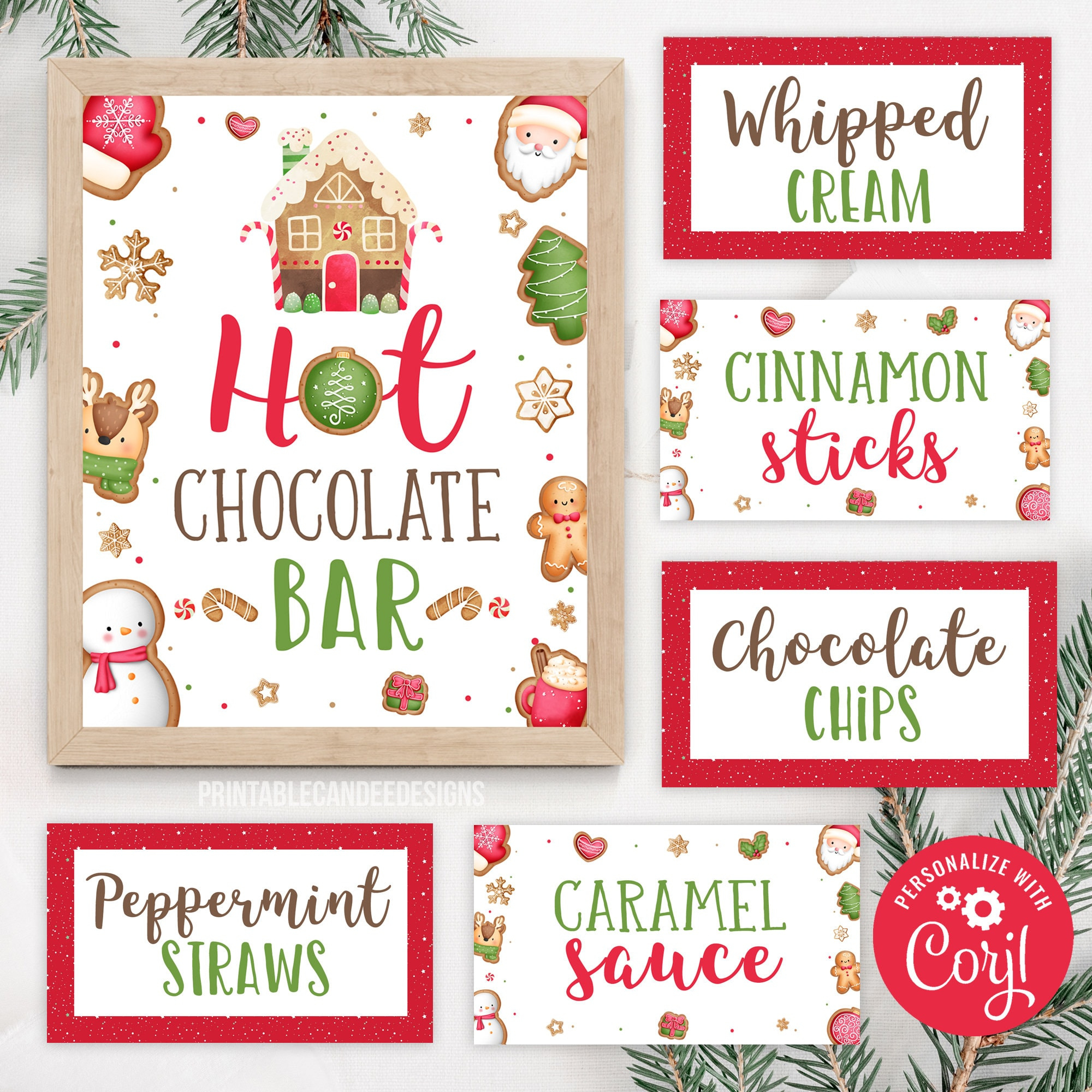 Editable Gingerbread Party Hot Chocolate Bar Food Labels Hot Cocoa intended for Christmas Hot Cocoa Bar Printable