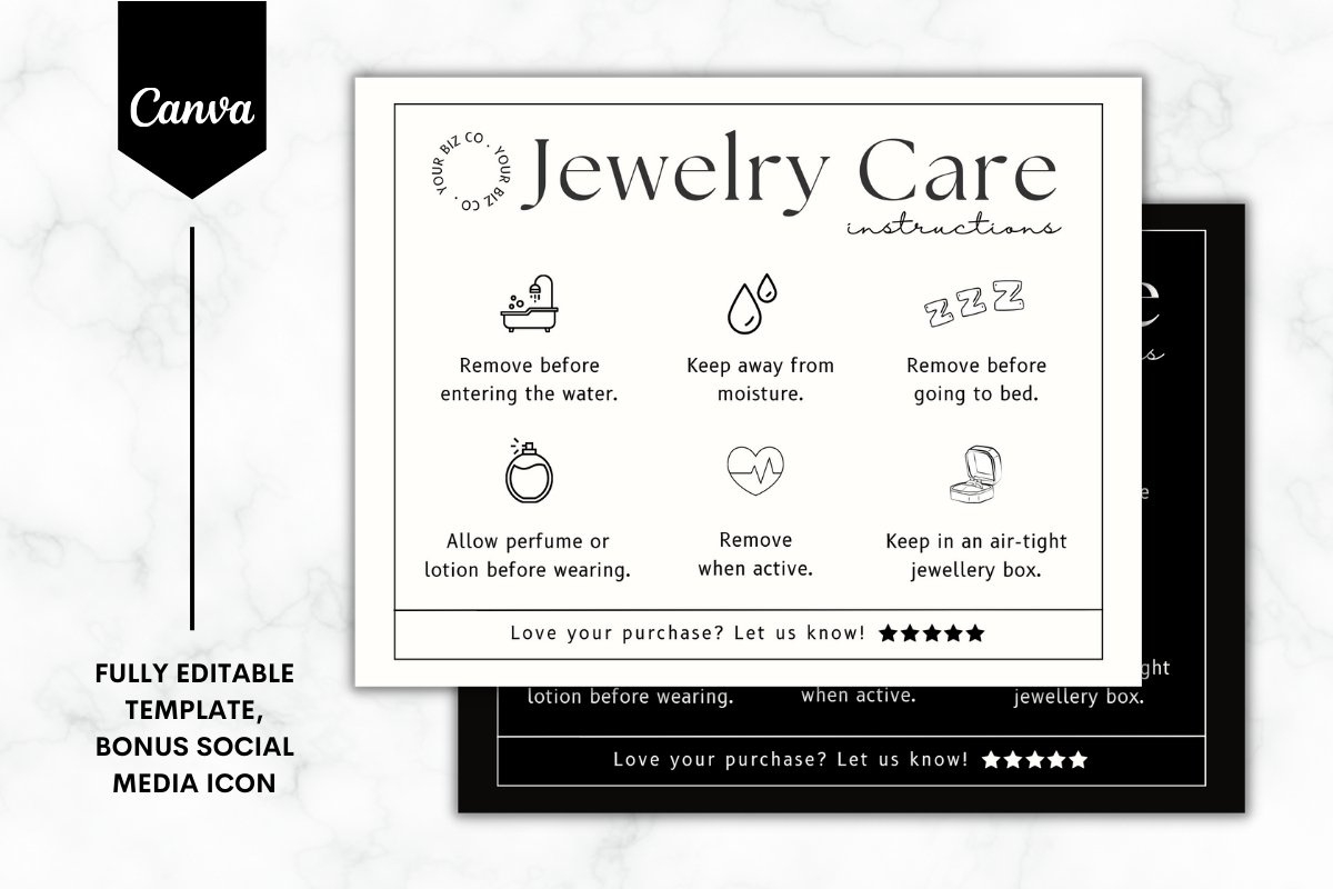 Editable Jewelry Care Card Canva Template - (2520046) in Free Printable Jewelry Care Card