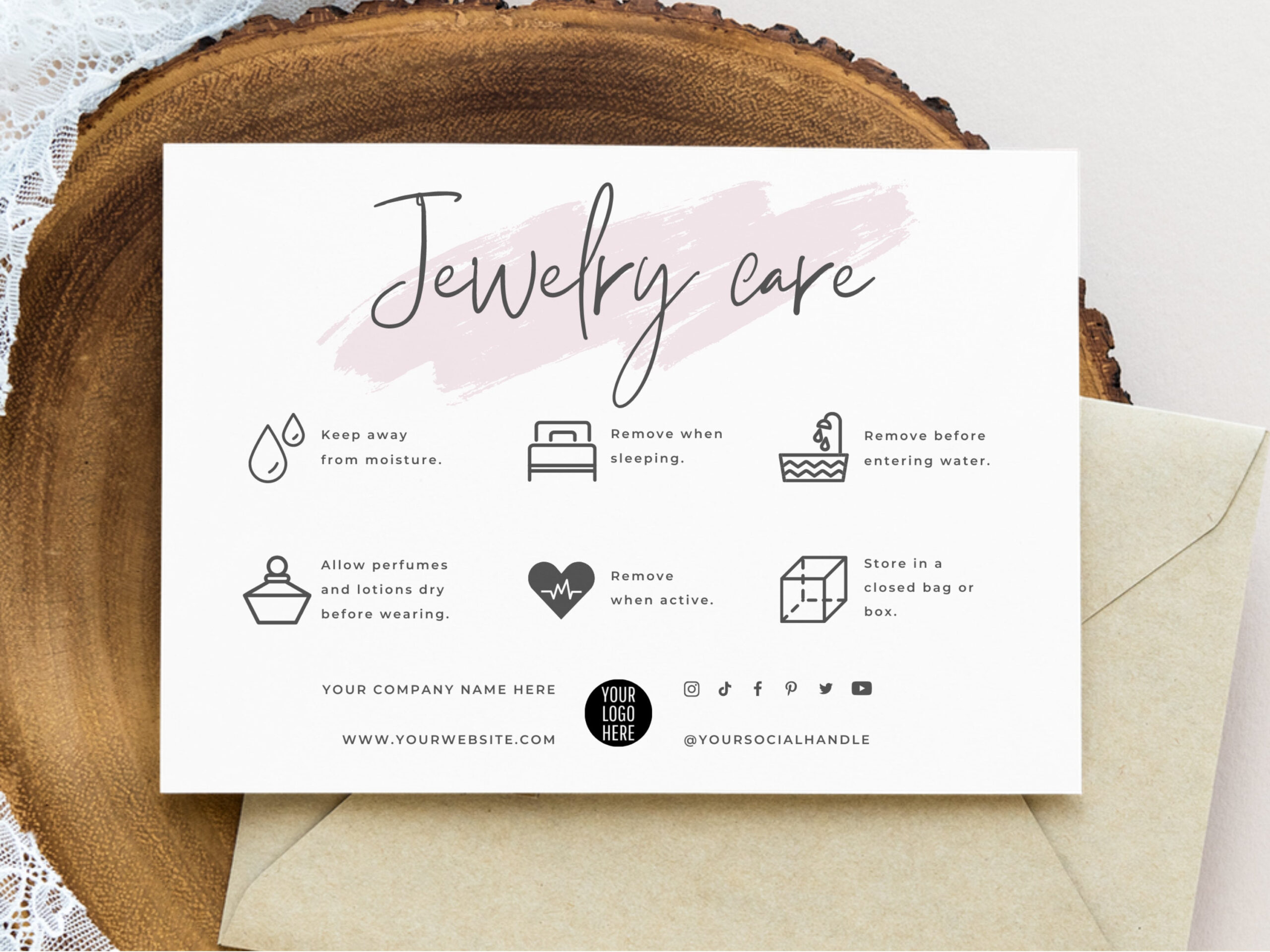 Editable Jewelry Care Card Template, Printable Jewellery Care regarding Free Printable Jewelry Care Card
