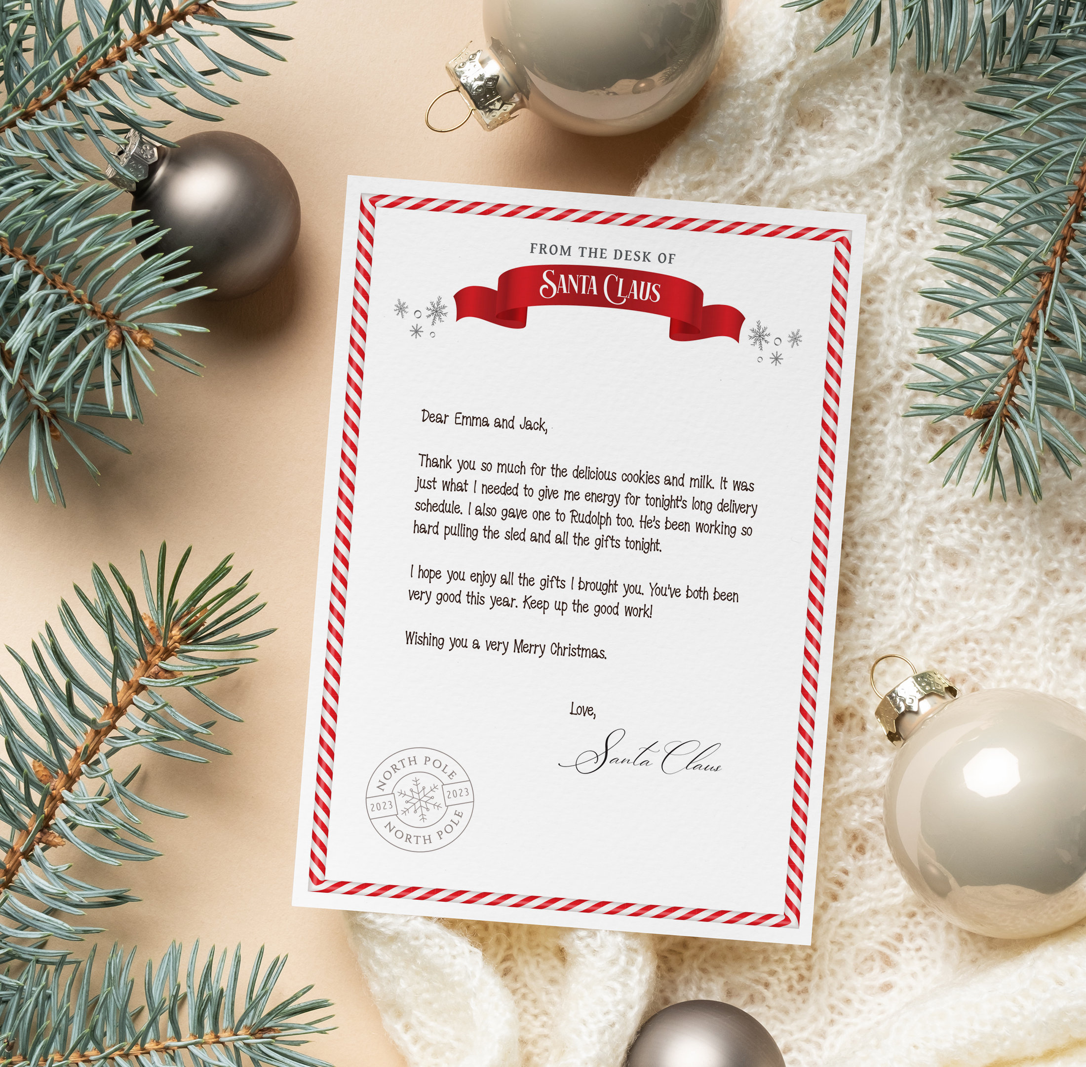 Editable Letter From Santa: Printable Christmas Eve North Pole in Christmas Eve Letter From Santa Printable