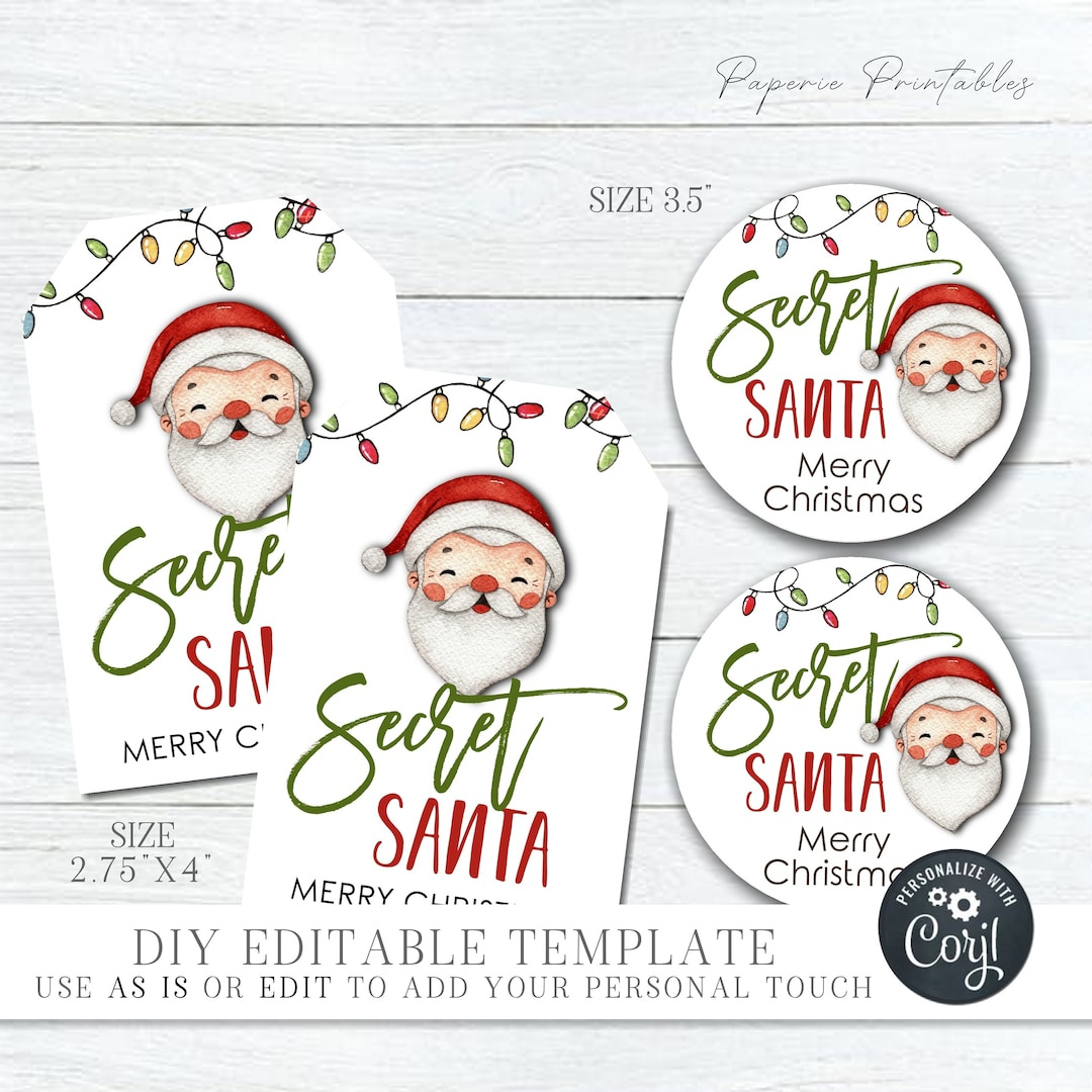 Editable Secret Santa Gift Tags: Printable Christmas Labels (Corjl) - Etsy.de pertaining to Christmas Gift Tags From Secret Santa Printable