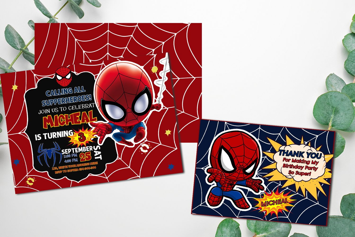 Editable Spiderman Chibi Invitation And Free Thank You Card Diy in Spiderman Thank You Cards Printable Free