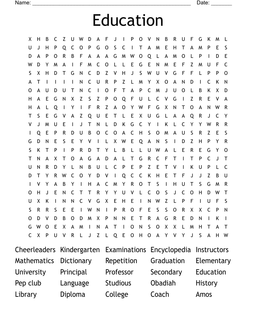Education Word Search - Wordmint throughout Free Printable Word Search Puzzles For High School Students
