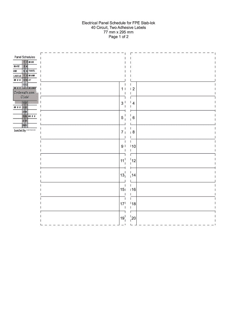 Electrical Panel Schedule For Fpe Stab-Lok Form - Fill Online within Free Printable Circuit Breaker Panel Labels