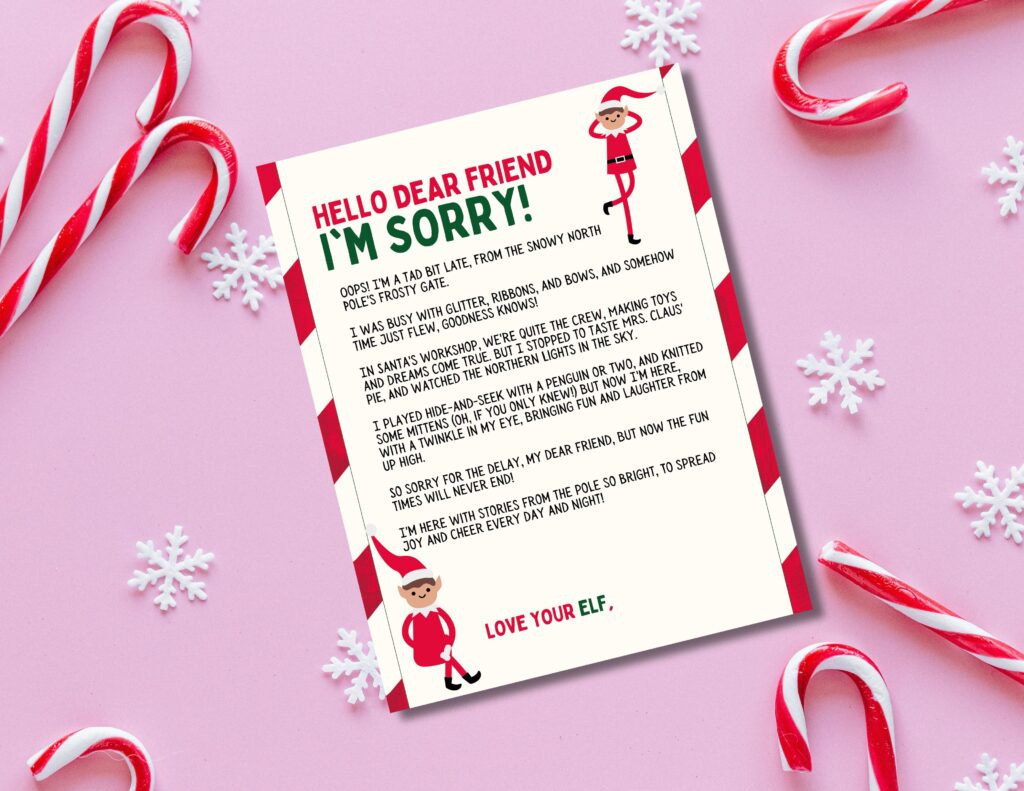 Elf Late Arrival Ideas (With Free Printable Letter) pertaining to Printable Elf On The Shelf Late Arrival Letter