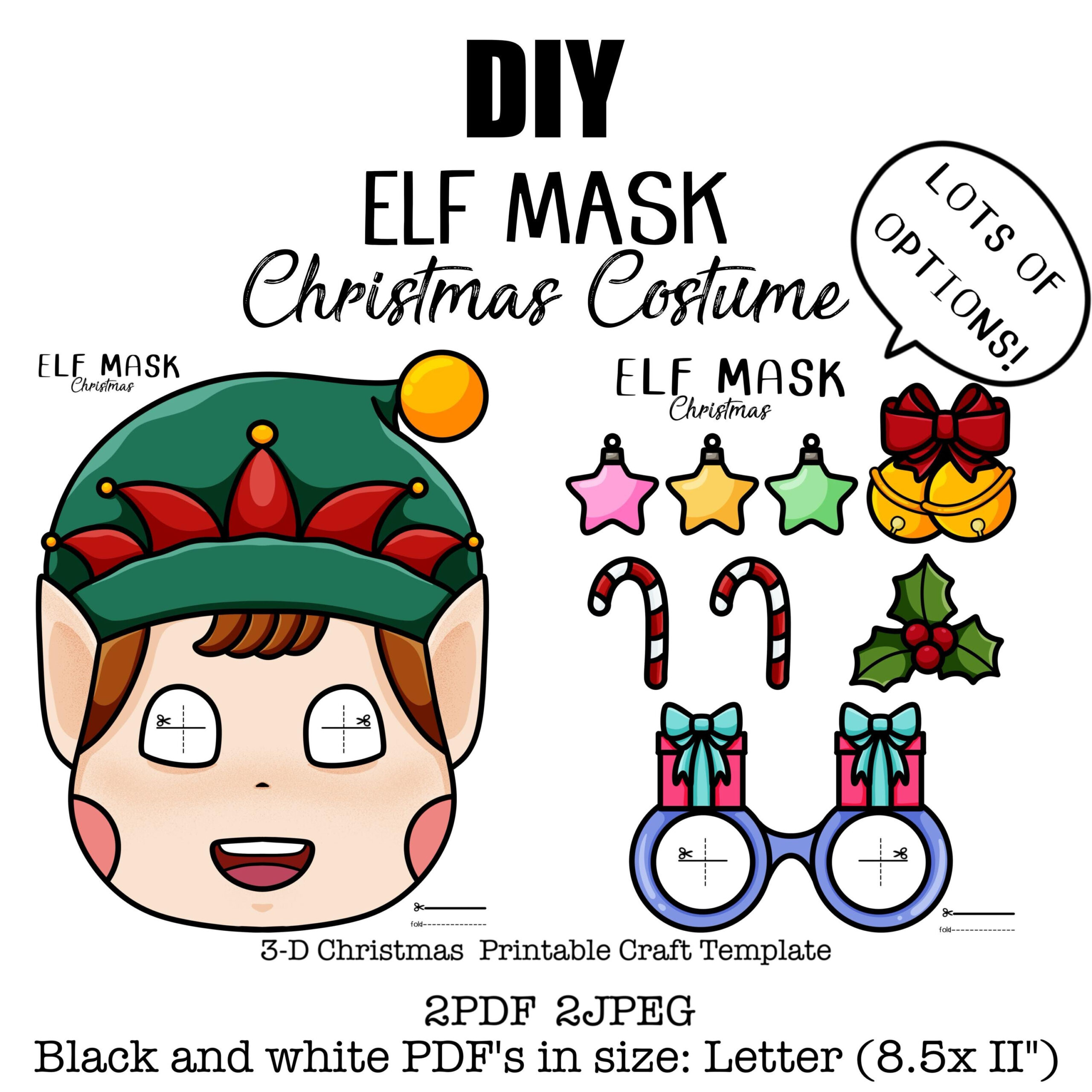 Elf Mask Printable: Christmas Costume Template (Pdf &amp;amp; Jpeg) - Etsy inside Christmas Elf Mask Printable