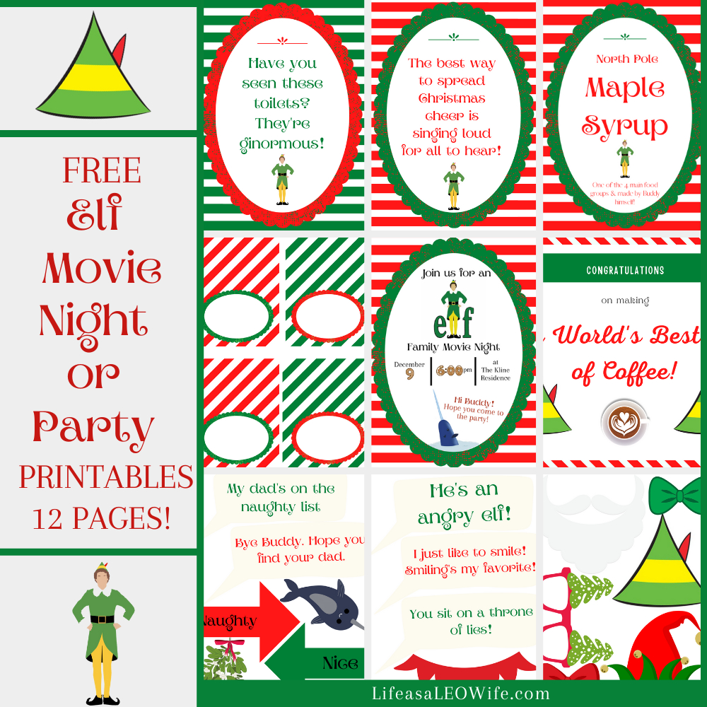 Elf Movie Night Free Printables - Life As A Leo Wife within Buddy the Elf Printable Pictures
