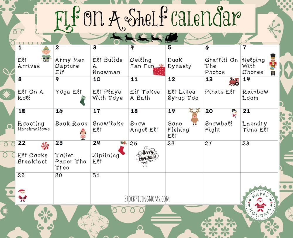 Elf On A Shelf Calendar Printable - Stockpiling Moms™ with Printable Elf On The Shelf Calendar