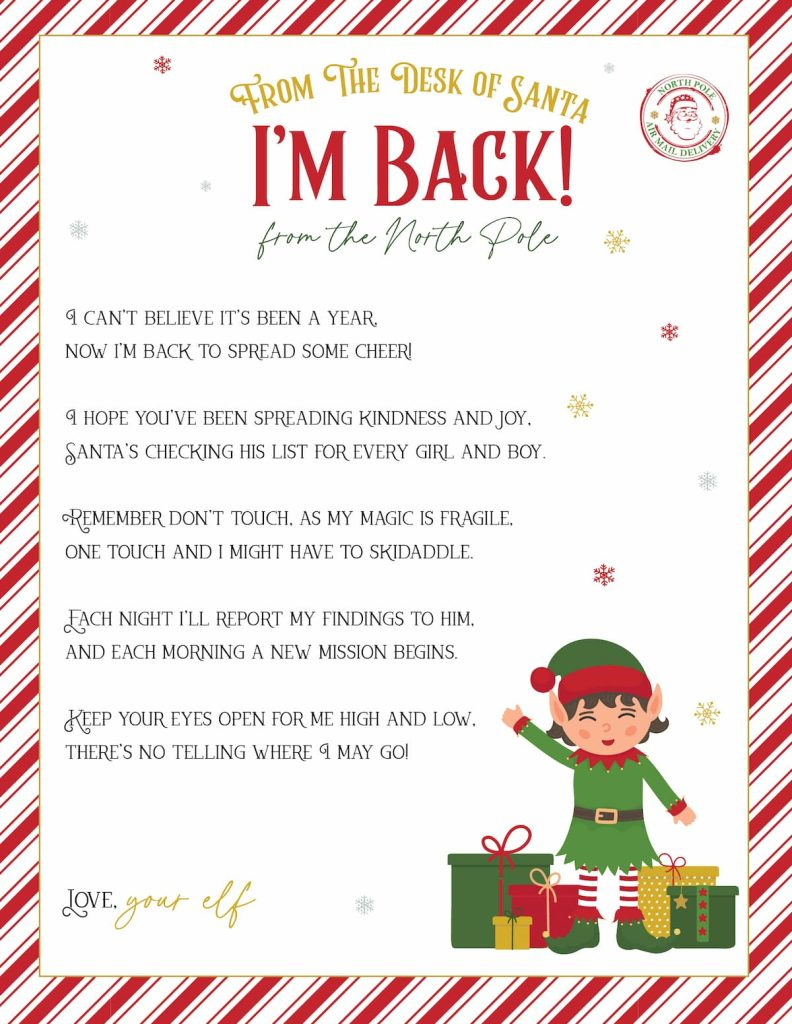 Elf On The Shelf Arrival And Goodbye Letters, Free Printable Set throughout Printable Elf On The Shelf I'M Back Letter