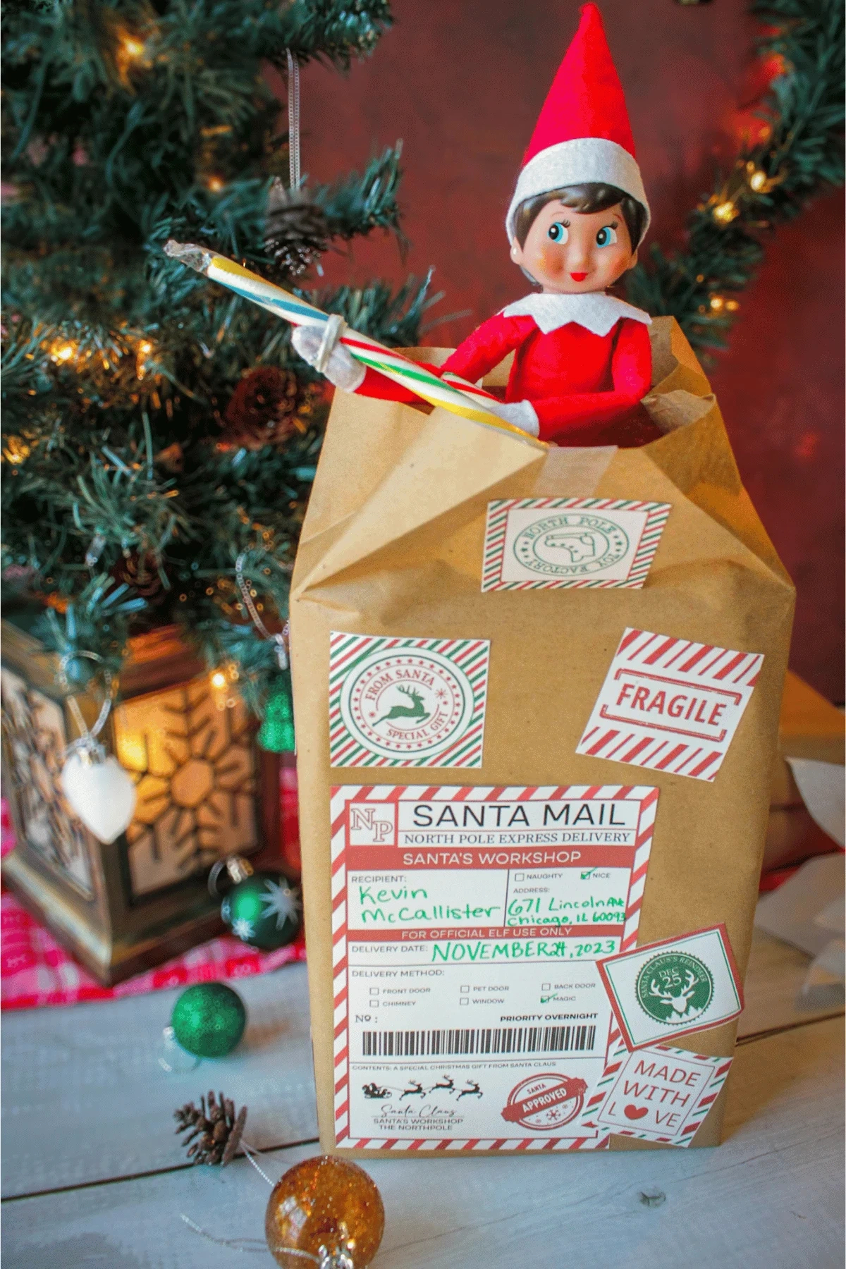 Elf On The Shelf Arrival Printable Shipping Label within Printable Elf on the Shelf Arrival Ideas