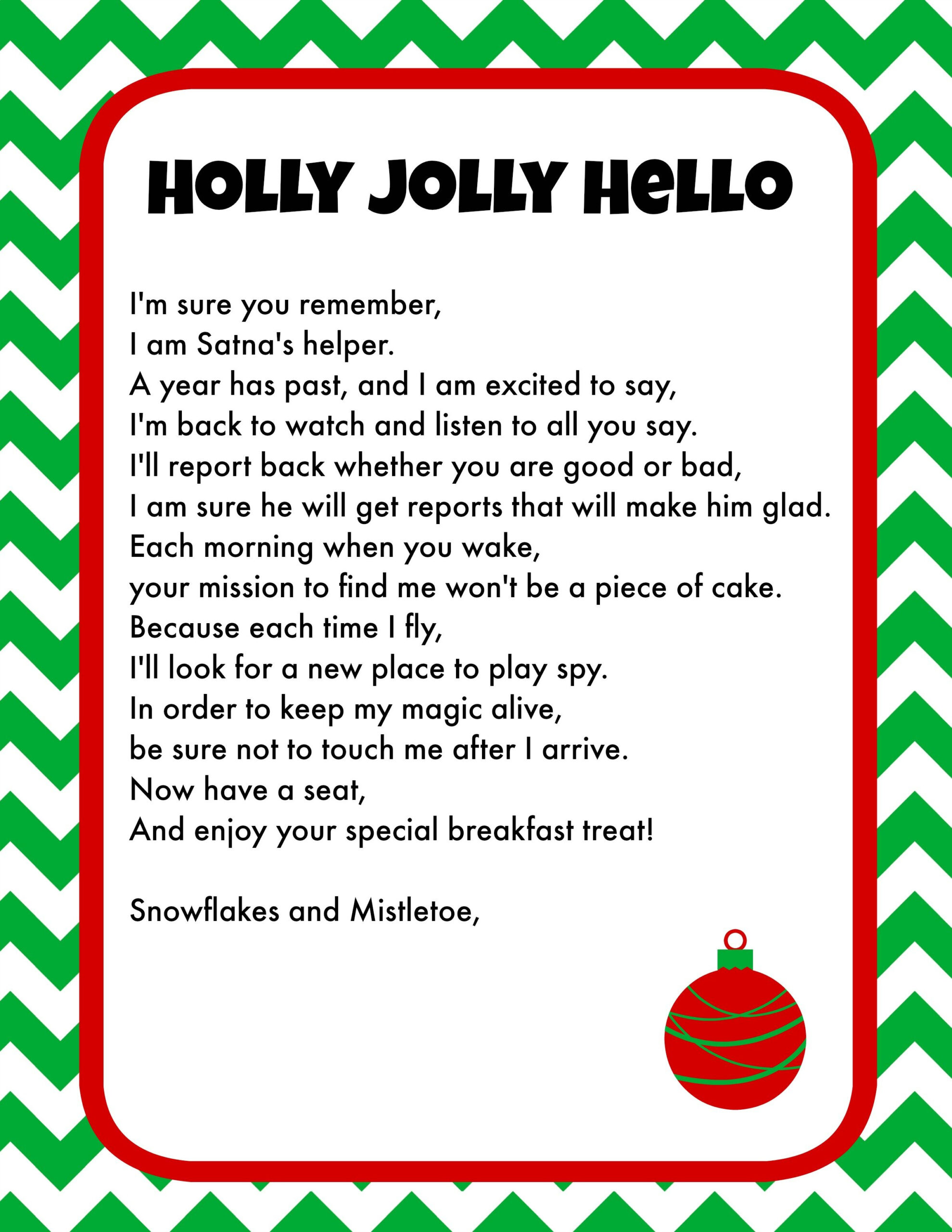 Elf On The Shelf Breakfast Ideas Printable Letter & Christmas Pjs for Printable Elf On The Shelf Letter