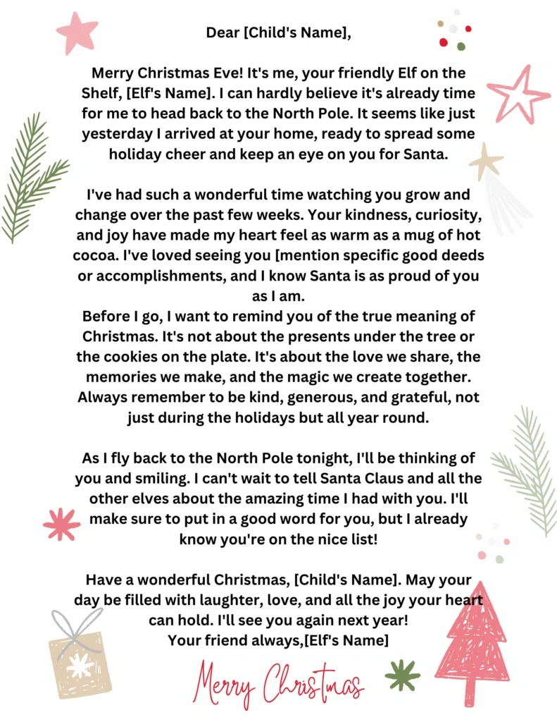 Elf On The Shelf Christmas Eve Letter Free Printable regarding Christmas Eve Letter From Elf Printable