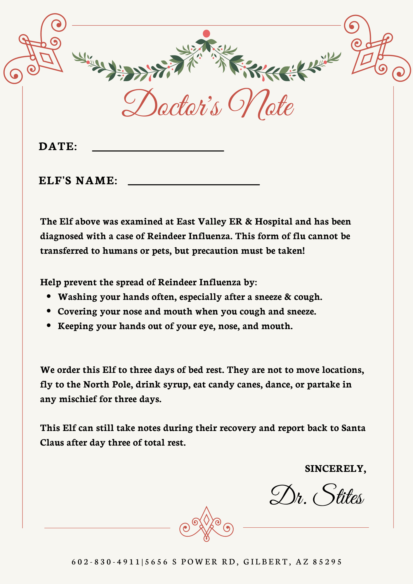 Elf On The Shelf Doctor'S Note - East Valley Er & Hospital with regard to Elf On The Shelf Doctors Note Printable