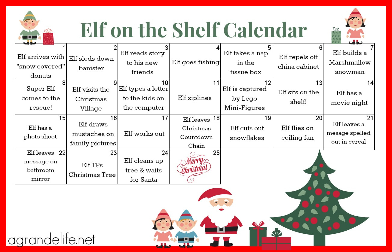 Elf On The Shelf Journal intended for Elf on the Shelf Daily Ideas List Printable
